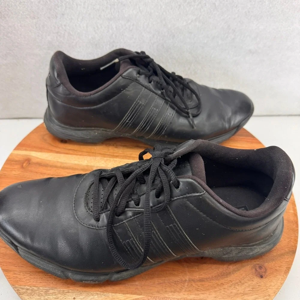 Adidas Golf Shoes Leather Spiked ThinTech Black Golfing‎ Mens Size 9